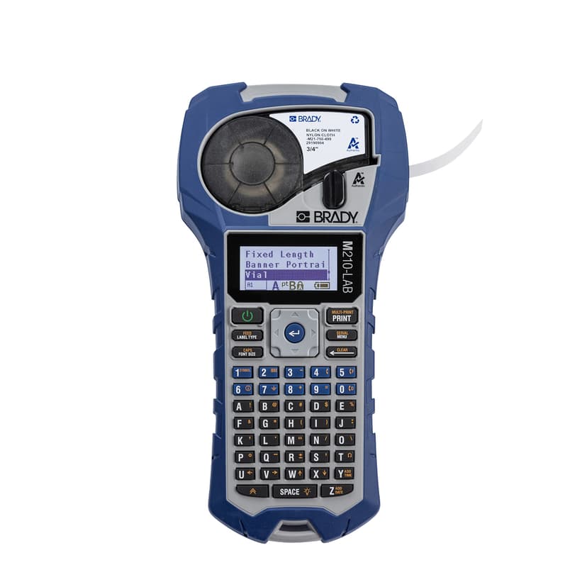 Brady M210-LAB Portable Label Printer, Blue/Gray, 9.5 in H x 4.5 in W x 2.5 in D