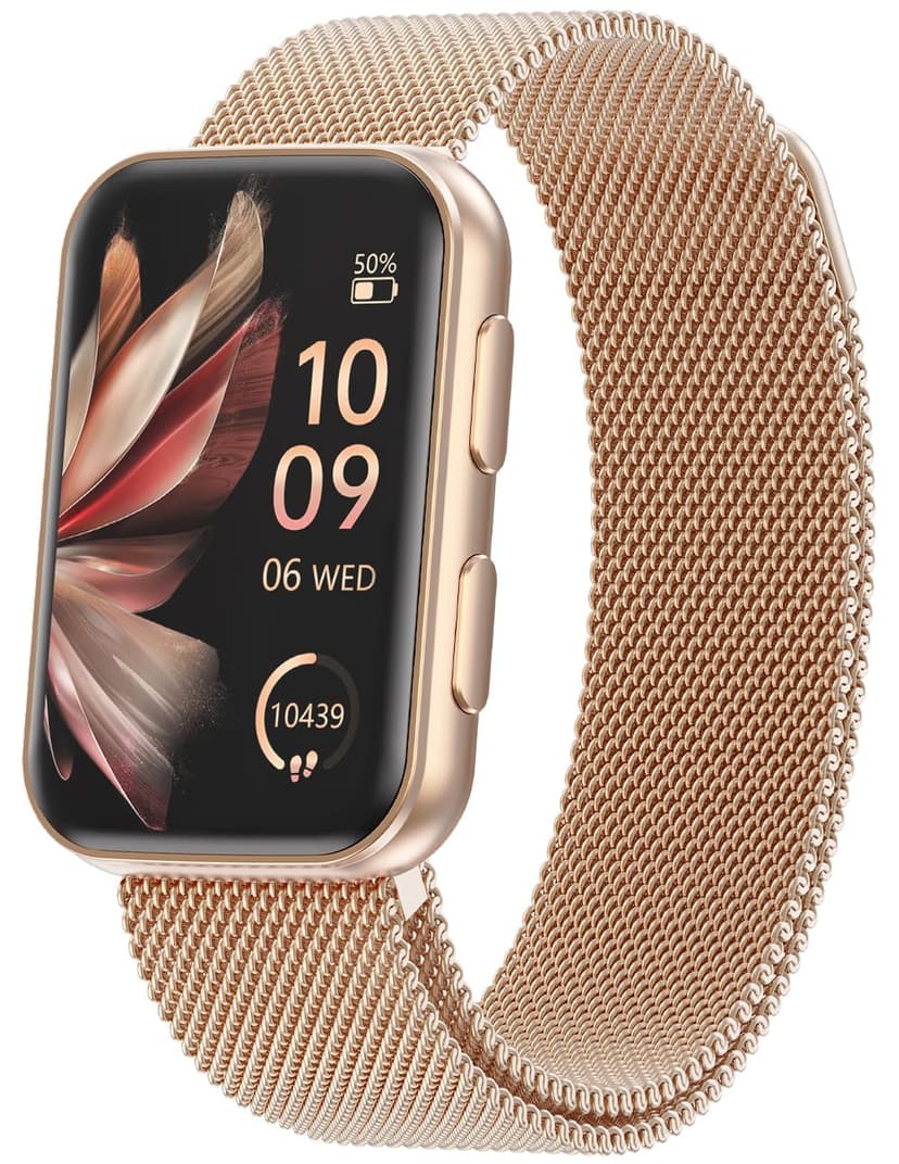 MorePro Health Fitness Tracker with Blood oxy-gen Monitor and 24/7 Heart Rate and Blood Pressure, Sleep Monitor, 120+ Sport Modes Waterproof Fitness Watch for Women Men Android iOS, Milanse Gold