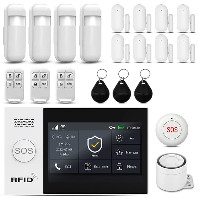 PGST 2025 WiFi Wireless Home Alarm System - 4.3-inch Touch Screen, 10-Minute Installation, 8 Door & Window Sensors + 4 Motion Sensors, APP Remote Control, Compatible with Alexa, No Monthly Fee