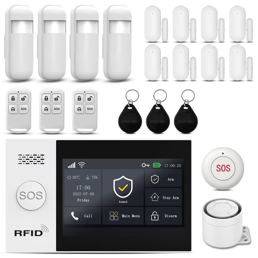 PGST 2025 WiFi Wireless Home Alarm System - 4.3-inch Touch Screen, 10-Minute Installation, 8 Door & Window Sensors + 4 Motion Sensors, APP Remote Control, Compatible with Alexa, No Monthly Fee