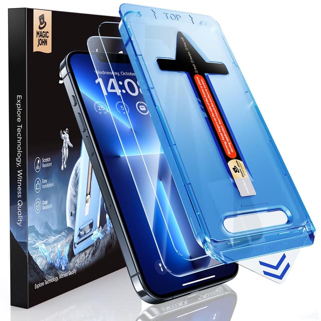 MAGIC JOHN 2 Pack for iPhone 13 Pro Max/iPhone 14 Plus 6.7 inch Tempered Glass Screen Protector, Auto Dust-Elimination Installation, Bubble Free, HD Clear, Easy Installation
