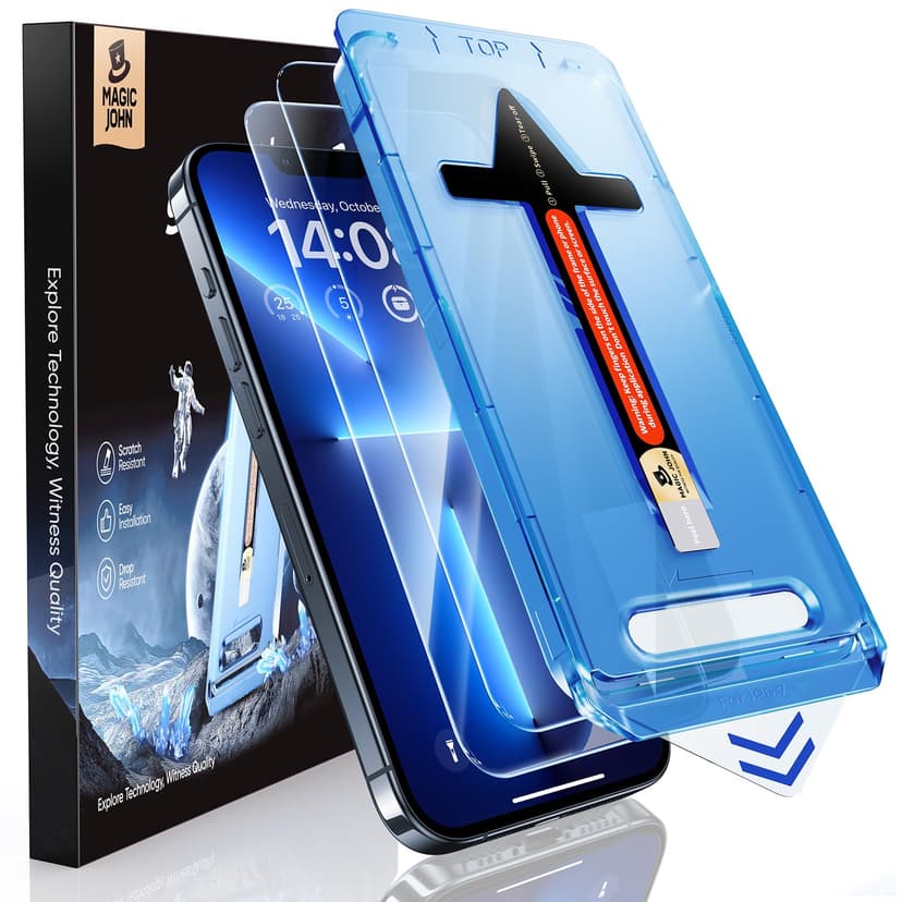 MAGIC JOHN 2 Pack for iPhone 13 Pro Max/iPhone 14 Plus 6.7 inch Tempered Glass Screen Protector, Auto Dust-Elimination Installation, Bubble Free, HD Clear, Easy Installation
