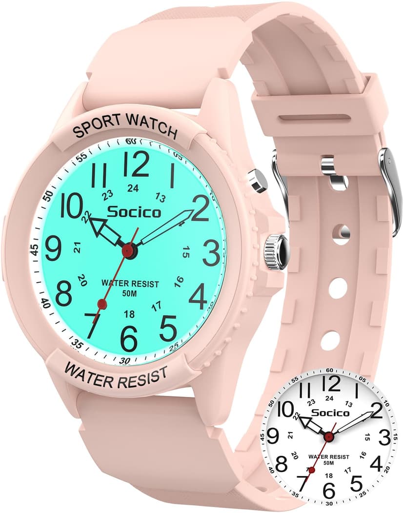 SOCICO Watch for Men Women Big Face Classic Analog Quartz Sports Backlight Unisex Waterproof Nurse Watch for Medical Army Military Time with Second Hand Easy to Read Casual Wristwatch