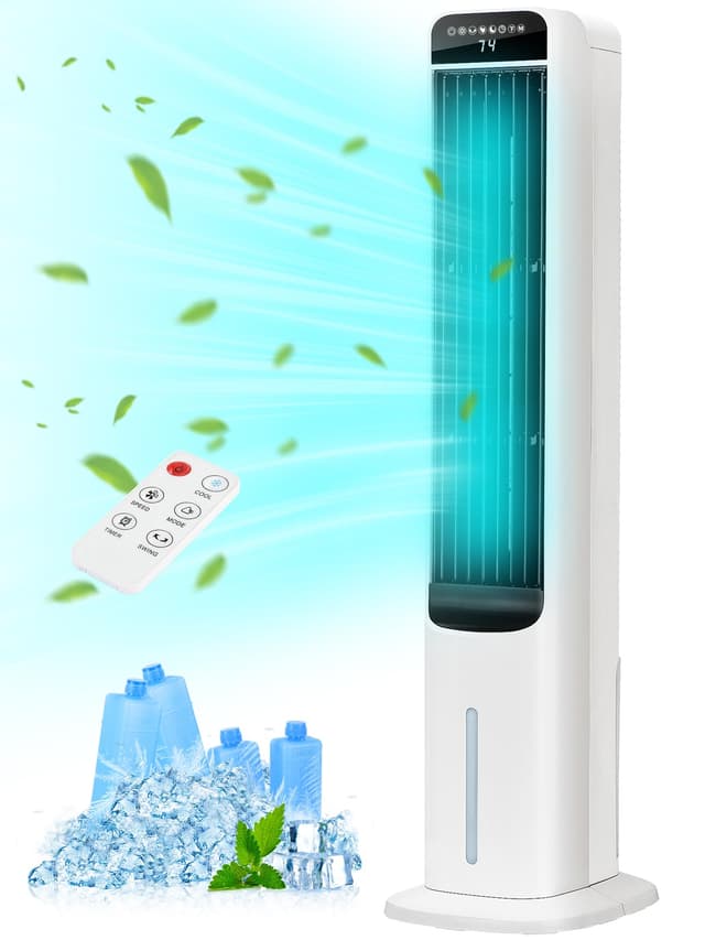 KEGIAN Windowless Portable Air Conditioners, 41" Cooling Fans that Blow Cold Air, Evaporative Air Cooler with 4Modes & 3Speeds, 12H Timer, Remote, 120° Oscillation, Tower Swamp Cooler for Bedroom