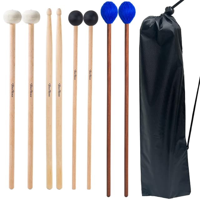 VixxNoxx Drum Mallets Kit – 4 Pairs (Felt Timpani, Rubber, Marimba, 5A) Drumsticks with Bag, Percussion Instrument Beginner Accessories for Steel Drum, Bass Drum, Glockenspiel, Xylophone Mallet