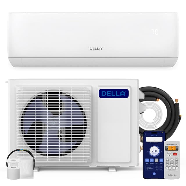 DELLA Motto Series Mini Split AC, 208-230V 17.5 SEER2 Cools Up to 550 Sq.Ft,12000 BTU Works with Alexa and Wifi, Air Conditioner & Heater with 1 Ton Pre-Charged Heat Pump