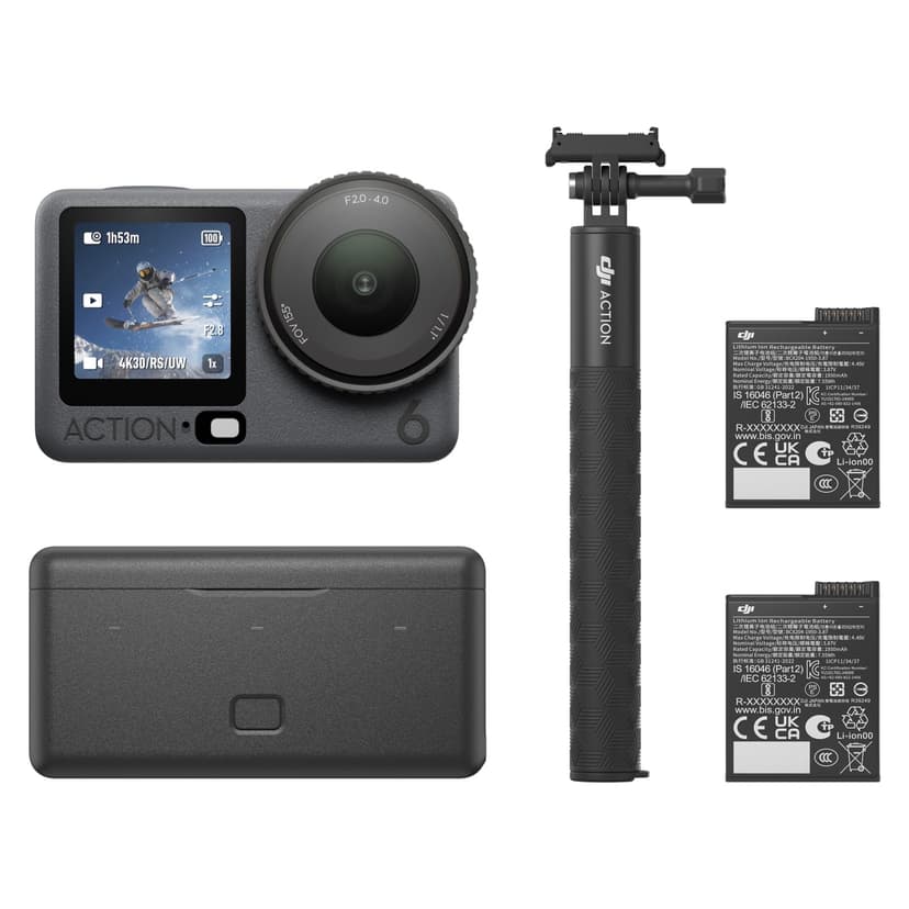 DJI Osmo Action 6 Enhanced Combo, Action Camera with 1/1.1″ Square Sensor, Variable Aperture of f/2.0–f/4.0, Extended Battery Life with 2 Batteries, Action Camera 8K for Extended Outdoor Filming