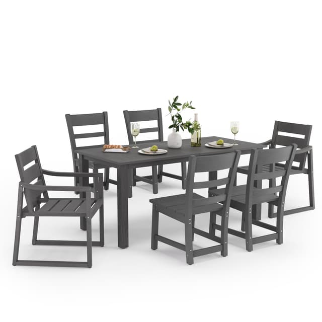 Cozyman Outdoor Dining Set for 6, 7-Piece, HDPS Outdoor Patio Dining Table and Chairs, All Weather Outdoor Furniture Dining Sets for Outdoor Indoor, Patio, Garden, Dark Gray