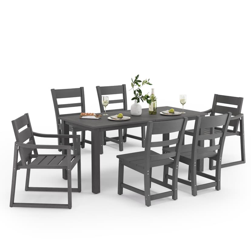 Cozyman Outdoor Dining Set for 6, 7-Piece, HDPS Outdoor Patio Dining Table and Chairs, All Weather Outdoor Furniture Dining Sets for Outdoor Indoor, Patio, Garden, Dark Gray