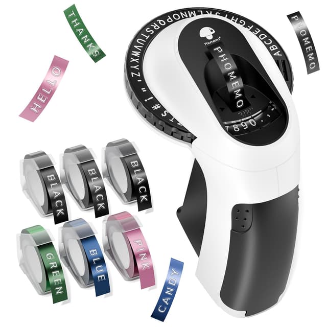 Phomemo Embossing Label Maker Machine, Vintage Embossed Label Maker, Retro Embosser Labeler with 6 Rolls Label Tapes, Old School Label Makers Waterproof for Home Office Kids DIY Crafting -Black