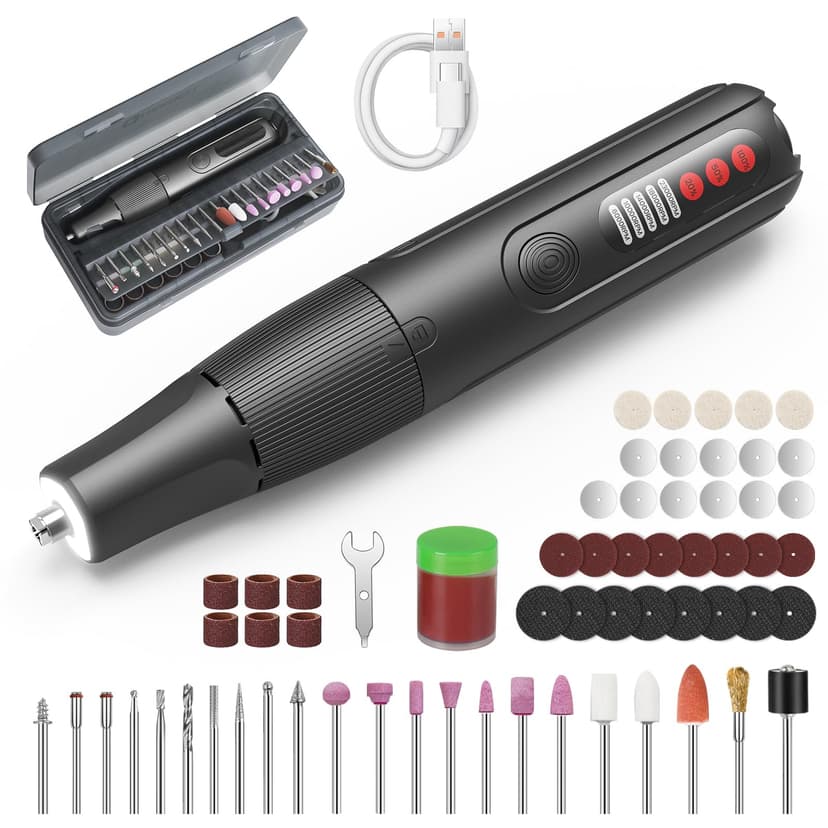 HARDELL Cordless Rotary Tool Kit 8V, 5-Speed Rotary Tool with Digital Display & Auto-Lock Chuck, Quick-Change Power Rotary Tool with Light for Drilling, Engraving, Pet Grooming, DIY Crafts