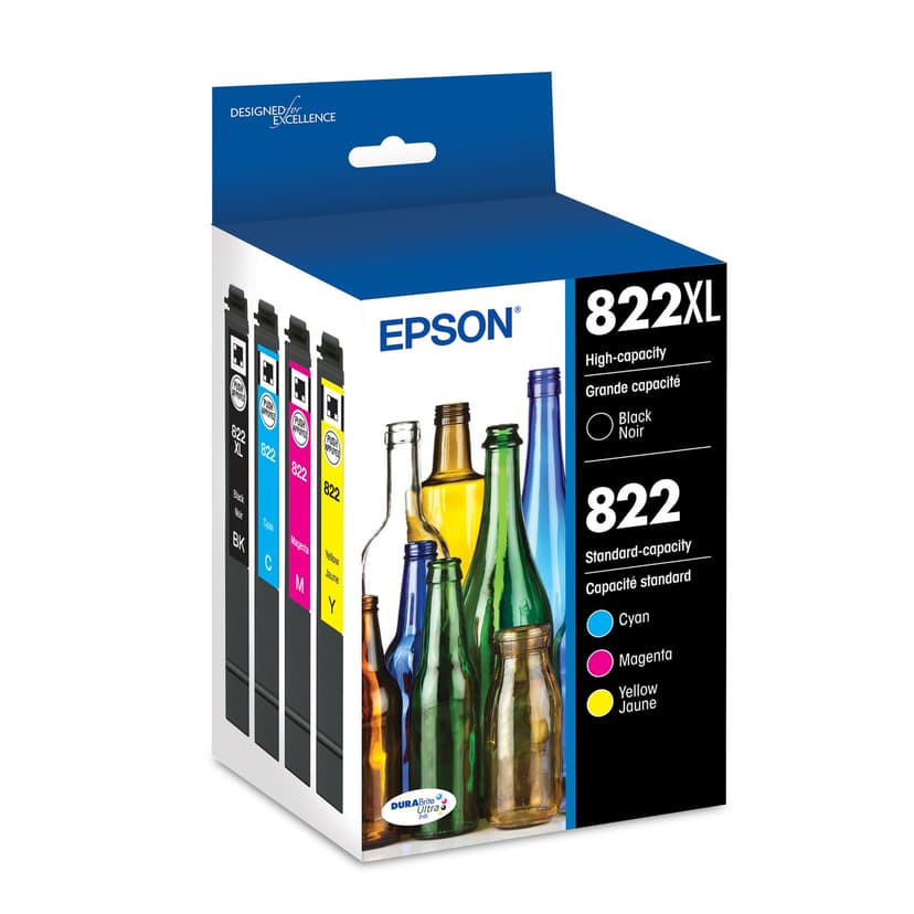 EPSON 822 DURABrite Ultra Ink High Capacity Black & Standard Color Cartridge Combo Pack (T822XL-BCS) Works with WorkForce Pro WF-3820,3823, 4820, 4830, 4833, 4834