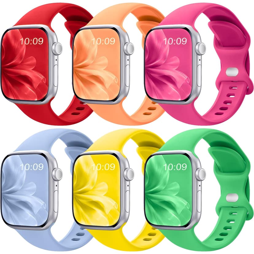 6 Pack Sport Band Compatible with Apple Watch Bands for Women Men, 38mm 40mm 41mm 42mm 44mm 45mm 46mm 49mm, Silicone Strap iWatch Band for Series 11 10 9 Ultra 8 7 6 5 4 SE 3 2 1