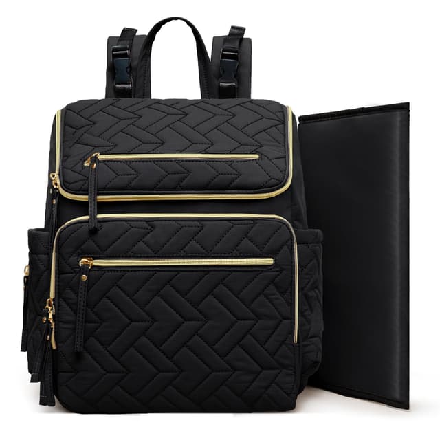 Omanmoli Diaper Bag Backpack Large Baby Travel Bag Diaper Essential Bag with 17 Diaper Bag Organizers,4 Insulated Pockets,Portable Changing Pad,Stroller Buckles,Black