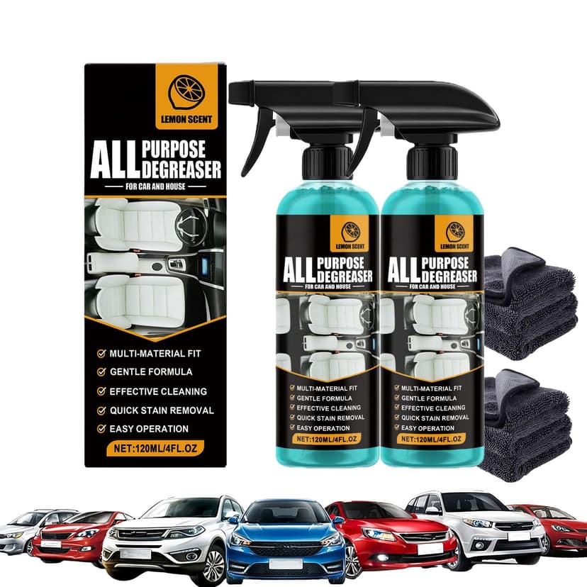 oliwex All Purpose Degreaser, Lemon Scent, Car Interior Cleaner, Quick Stain Removal for Automotive, Household (2 PCS)