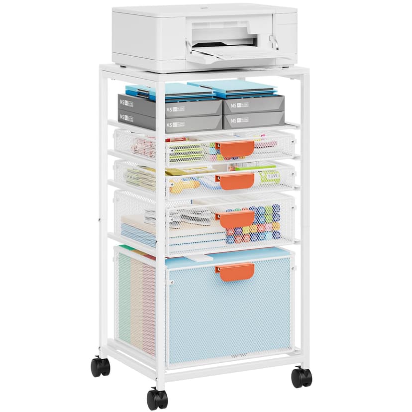 Marbrasse Rolling File Cart with 4 Storage Drawers, Mobile File Cabinet on Lockable Wheels, Hanging Filing Cabinet Organize, Under Desk Utility Cart for Home Office - White