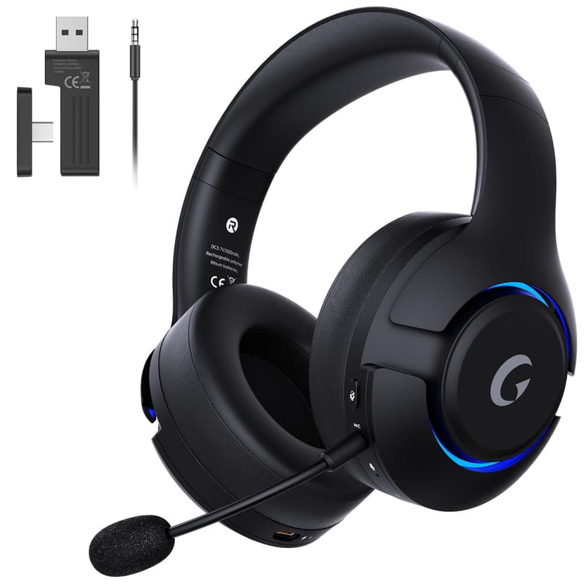 Gtheos Wireless Gaming Headset for ps5, ps4, Elden Ring, PC, Mac, Switch, Bluetooth 5.3 Gaming Headphones with Noise Canceling Microphone, 45H Battery, RGB Light, Black