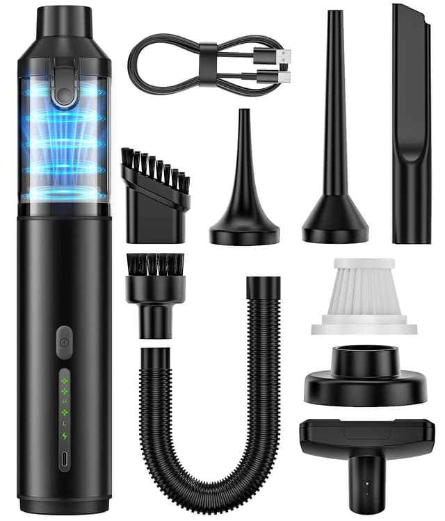 Car Vacuum Portable Cordless Handheld Vacuum Cleaner 4-in-1 Mini Cordless Vacuum with 2 Suction Modes and 16800pa Suction Power Blowing & Inflating 2 Modes Handheld Vacuum for Car, Desk, Keyboards