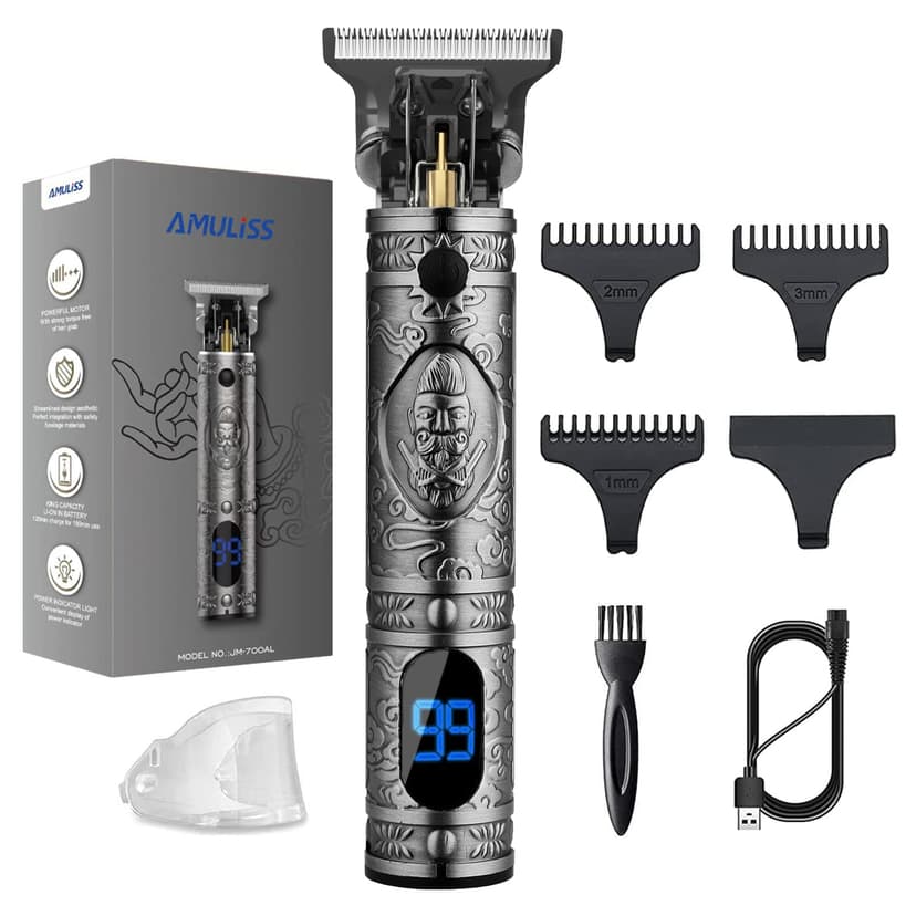 AMULISS Professional Trimmer Mens Hair Clippers, Zero Gapped Cordless Beard Barber Set & Grooming Kit Rechargeable LED Display for Men, Gift for Men