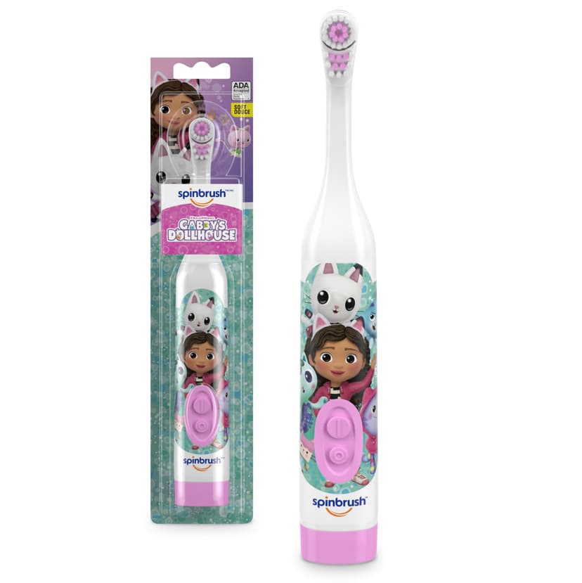 Gabby's Dollhouse Kids Spinbrush Electric Battery Toothbrush, Soft Bristles