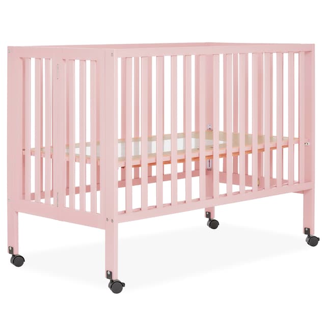 Dream On Me Quinn Full-Size Portable Baby Crib in Blush Pink, GreenGuard Gold & JPMA, Patented Quick Fold System, Adjustable Mattress Support, Smooth Wheels, Compact Design, Safe Sleep Assurance