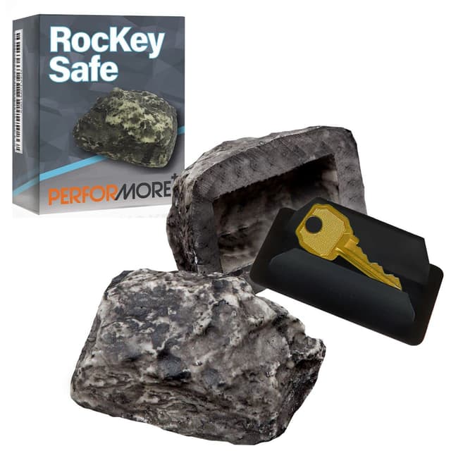 Hide a Key Rock for Outside, Realistic Fake Rock Key Hider - Weatherproof Outdoor Key Holder, Spare Key Storage for House, 3.4" x 2", Blends with Landscaping - Performore