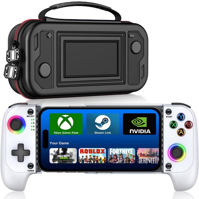 【Anti-Drift & Fast-Connect】Wireless Game Controller for iPhone/Android with Case | Hall Joysticks Bluetooth Phone Controller, For Cloud Gaming, Genshin Impact, Roblox, Call of Duty Mobile Gamers,White