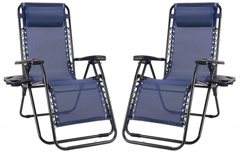 NEWBULIG Zero Gravity Chair Set of 2, Lounge Chair Folding Portable Adjustable Camping Reclining Chairs with Adjustable Pollow, Mesh Back, Cup Holder Trays Lawn Patio Chair for Pool Beach