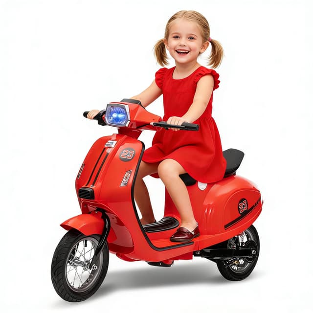 Motorcycle for Kids - 24V Electric Moped Scooter for Kids 8-14- Electric Scooter with Seat for Children - Ride On Toy with LED Light for Girls