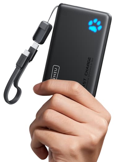 INIU Portable Charger, Ultra Slim 45W Fast Charging with Attached USB C Cable, Flight-Safe 10000mAh PD Power Bank Battery Pack, Travel Essential Phone Powerbank for iPhone 17 16 Samsung S25 Google etc