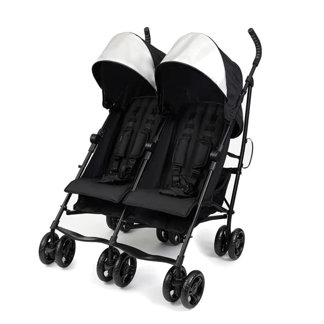 Summer Infant 3Dlite Folding Lightweight Side by Side Double Stroller with 5-Point Safety Harness for Infants and Toddlers, Black