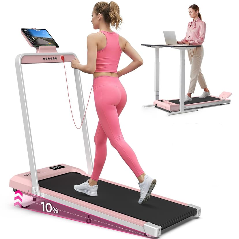 Cardirun Foldable Treadmill with Incline, Compact Walking Pad Treadmill with Safety Handle Bar, 3.0HP Quiet Under Desk Treadmills for Home/Office, 320 LBS Capacity, APP & Remote Control, Pink