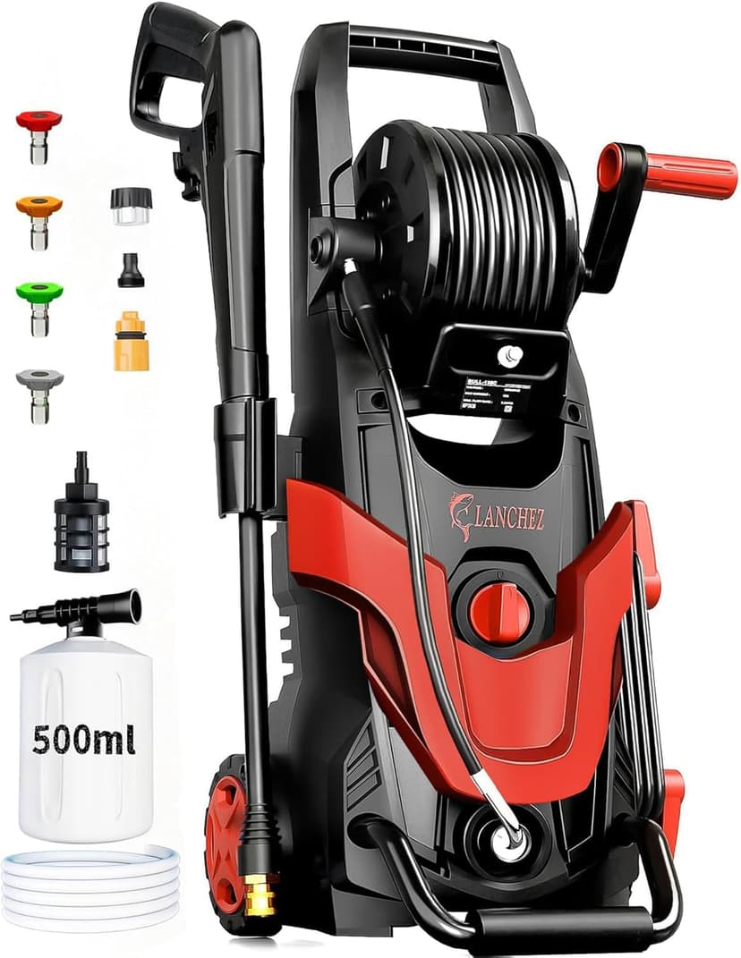 2026 Upgrade Pressure Power Washer 4800PSI w/4 Quick Connect Nozzles, Inlet Hose & Filter&500ML Soap Tank, High Cleaning Machine for Cars/Fences/Driveways/Patios/Home Cleaning,Red
