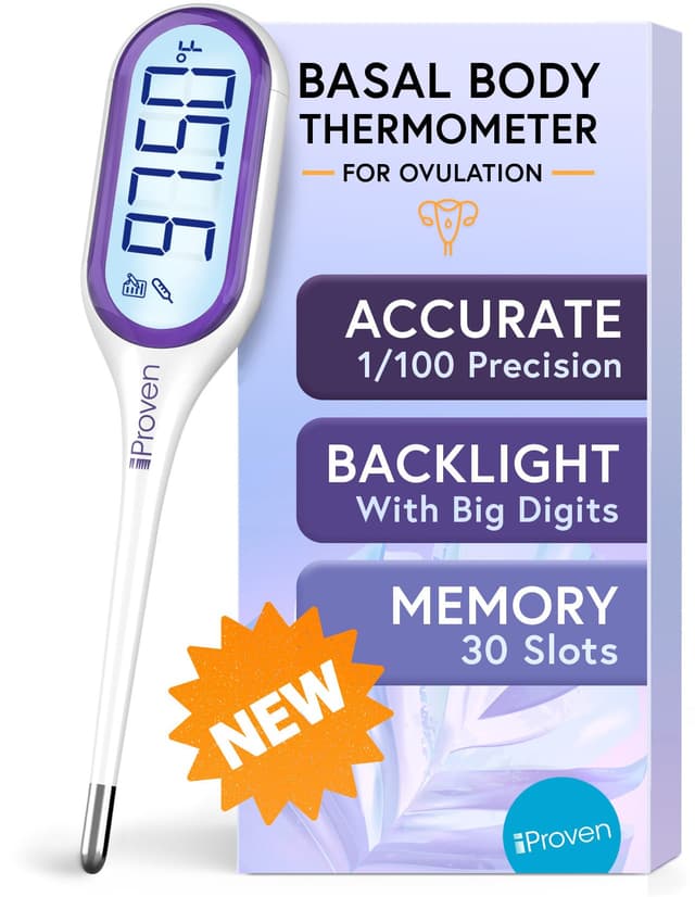 iProven Basal Body Thermometer with Backlight & Big Digits, 1/100 Degree High Precision, BBT for Ovulation Tracking, 30 Memory Recall, Accurate Fertility Temperature Tracker