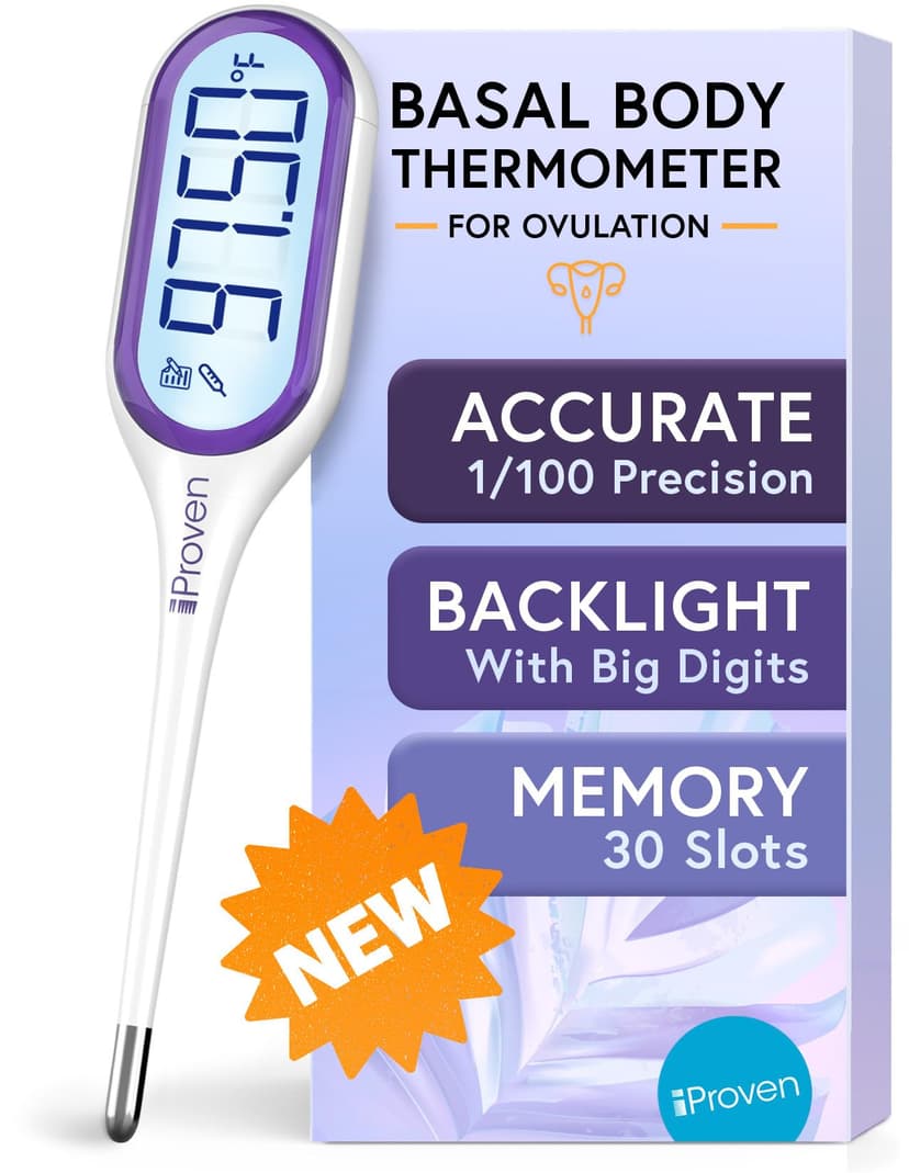 iProven Basal Body Thermometer with Backlight & Big Digits, 1/100 Degree High Precision, BBT for Ovulation Tracking, 30 Memory Recall, Accurate Fertility Temperature Tracker
