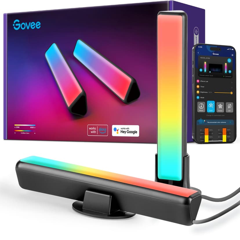 Govee Smart LED Light Bars, Work with Alexa and Google Assistant, RGBICWW WiFi TV Backlights with Scene and Music Modes for Gaming, Pictures, PC, Room Decoration