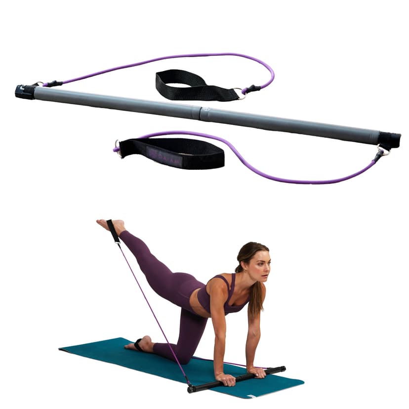 Gaiam Restore Pilates Bar Reformer Kit - Home Fitness Equipment for Total Body Workout - Includes Bar, Two 30-Inch Resistance Band Cords with Attached Foot Strap Loops - Exercise Guide Included