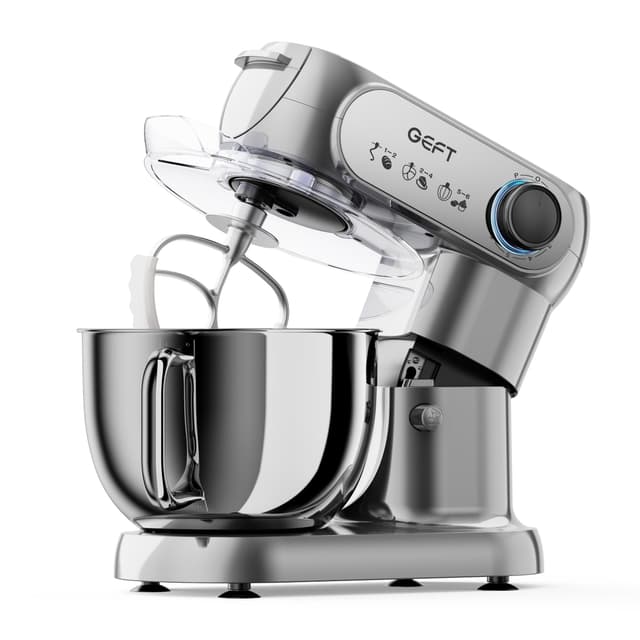 GEFT Stand Mixer, 3.5QT+6QT Two Bowls Kitchen Electric Mixer, 600W 6+P speed Tilt-Head Food Mixer with Stainless Steel Bowl, Dishwasher-Safe Dough Hook, Flat Beater, Wire Whisk, Splash Guard, Grey