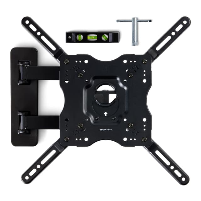 Amazon Basics Full Motion Articulating TV Wall Mount, with Swivel and Tilt, for 26" to 55" TVs and Flat Panels up to 80 Lbs, VESA Compatible, Black