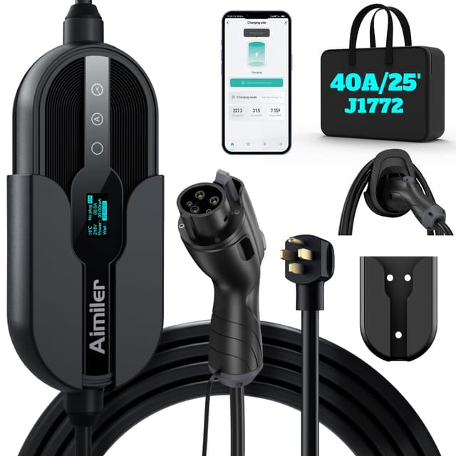 AIMILER Level 2 Electric Vehicle (EV) Charger(WIFI APP/Plug-play), 40A, 25ft Cable ETL Certified, 220V-240V NEMA 14-50P Plug EVSE w/ J1772 Connector, Portable EV Car Charging Stations for Home Level 2