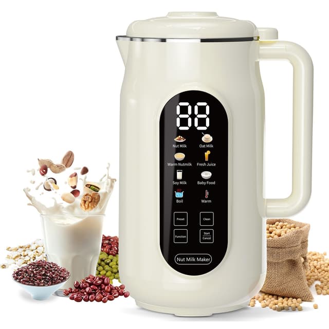 10 in 1 Nut Milk Maker Machine, 42oz IMD Screen Almond Milk Maker, Soy Milk Maker with Self-Cleaning, Delay Start, Keep Warm, Boil Water, Automatic Plant-Based Milk Blender for Soybean, Oat, Coconut