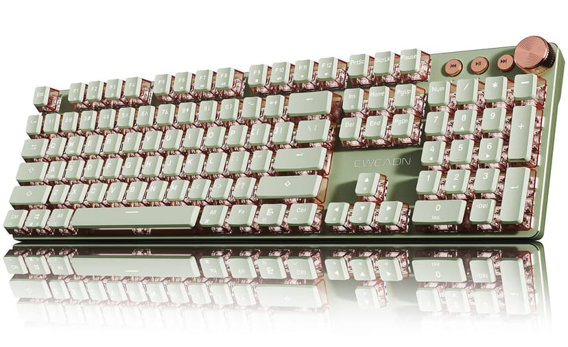 SEUNKWANG EWEADN V20 Wired Mechanical Keyboard, 104 Keys Backlit LED Keyboards, Media Control Knob, Wired Computer Keyboard Pink Switch for Windows/Mac/PC-Matcha Green