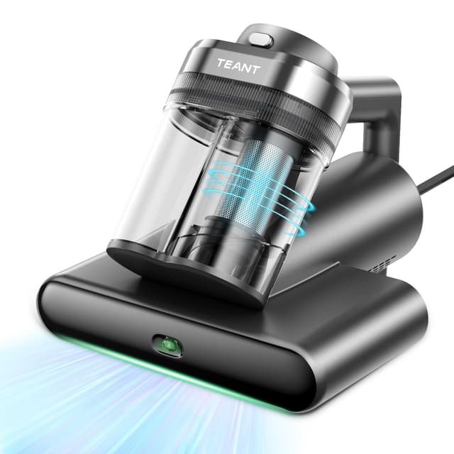 Teant Powerful Mattress Bed Vacuum Cleaner, 2-Speed (14kPa/18kPa) Mattress Vacuum with Green Light Dust Detection, 253.7nm UV-C Light, LED Display, HEPA Filter, 149℉ Heat, Aroma for Bed Couch Carpet