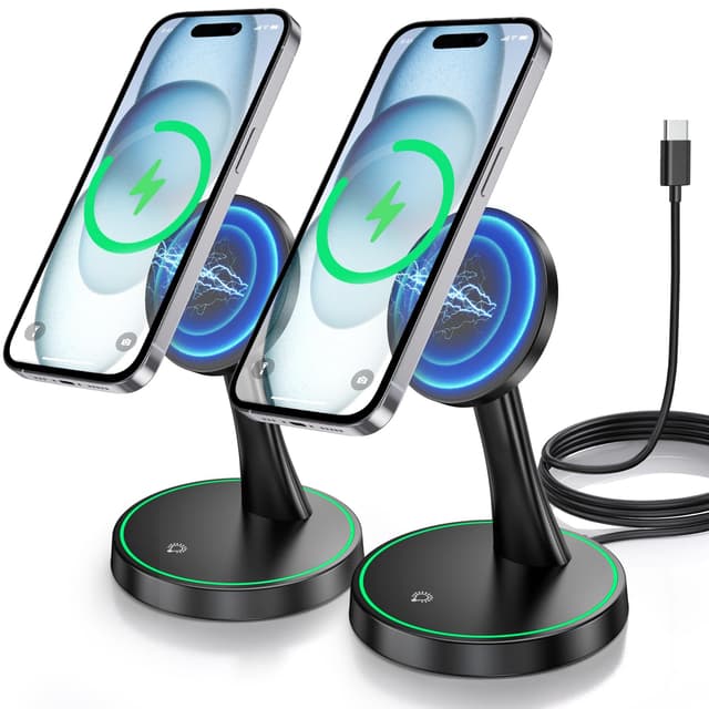 2 Pack Magnetic Wireless Charger Stand 15W Fast Mag-Safe Charger for iPhone iPhone 17 /17 pro/ 17 Air/ 17 pro max 16/15/14/13/12 Series Magnet Wireless Charging Station with Light for AirPods