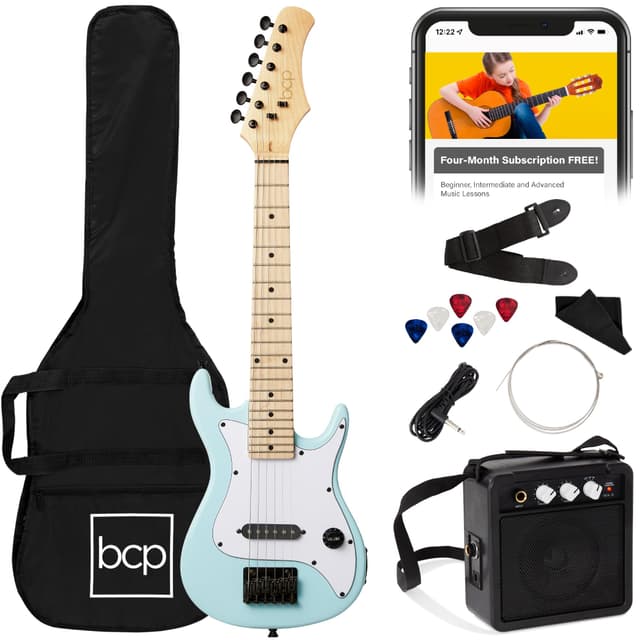 Best Choice Products 30in Kids Electric Guitar Beginner Starter Kit w/ 5W Amplifier, Strap, Gig Bag, Strings, Picks - Powder Blue