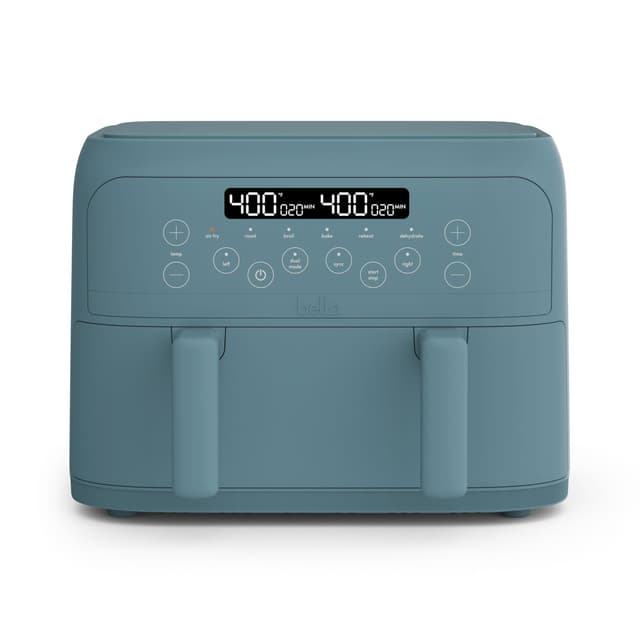 bella 4 Qt TriZone Air Fryer, EverGood™ Ceramic Nonstick Coating, Dual Basket Design w Removable Divider, Digital Touchscreen Control w 6 Preset Cooking Options, 1200 Watt, 3lb Capacity, Surf