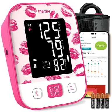 Meraw Blood Pressure Monitor Home Use, Blood Pressure Cuff Digital Arm, Blood Pressure Monitor Automatic Cuff 8.7-16.5" Bluetooth App Tracking Irregular Heartbeat Monitoring Pink
