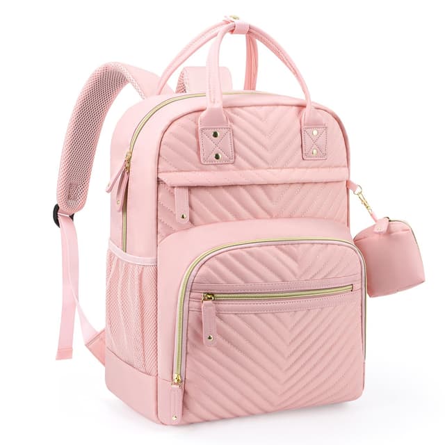 Tuwubi Diaper Bag Backpack, Baby Essentials Travel Tote Bag, Multi function Waterproof Backpacks, Travel Essentials with Stroller Straps & Pacifier Case - Light Pink