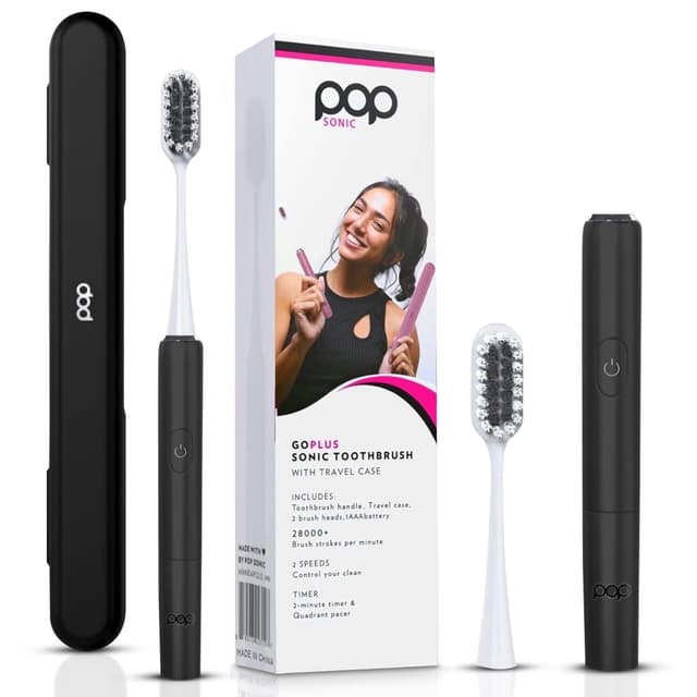 Go Plus Sonic Toothbrushes for Adults w/Electric Toothbrush Case (Black) - Electric Toothbrush for Adults & Kids - Sonic Toothbrush w/ 2 Speeds - 18000-24000 Vibrations Per Minute