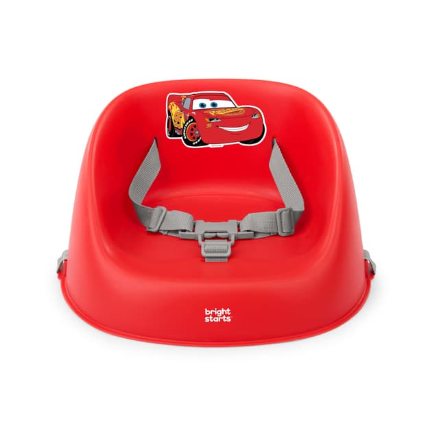 Bright Starts Disney Cars My Spot Easy-Clean Baby Booster Feeding Chair, 3-Point Harness, Washable Removable Straps, Red